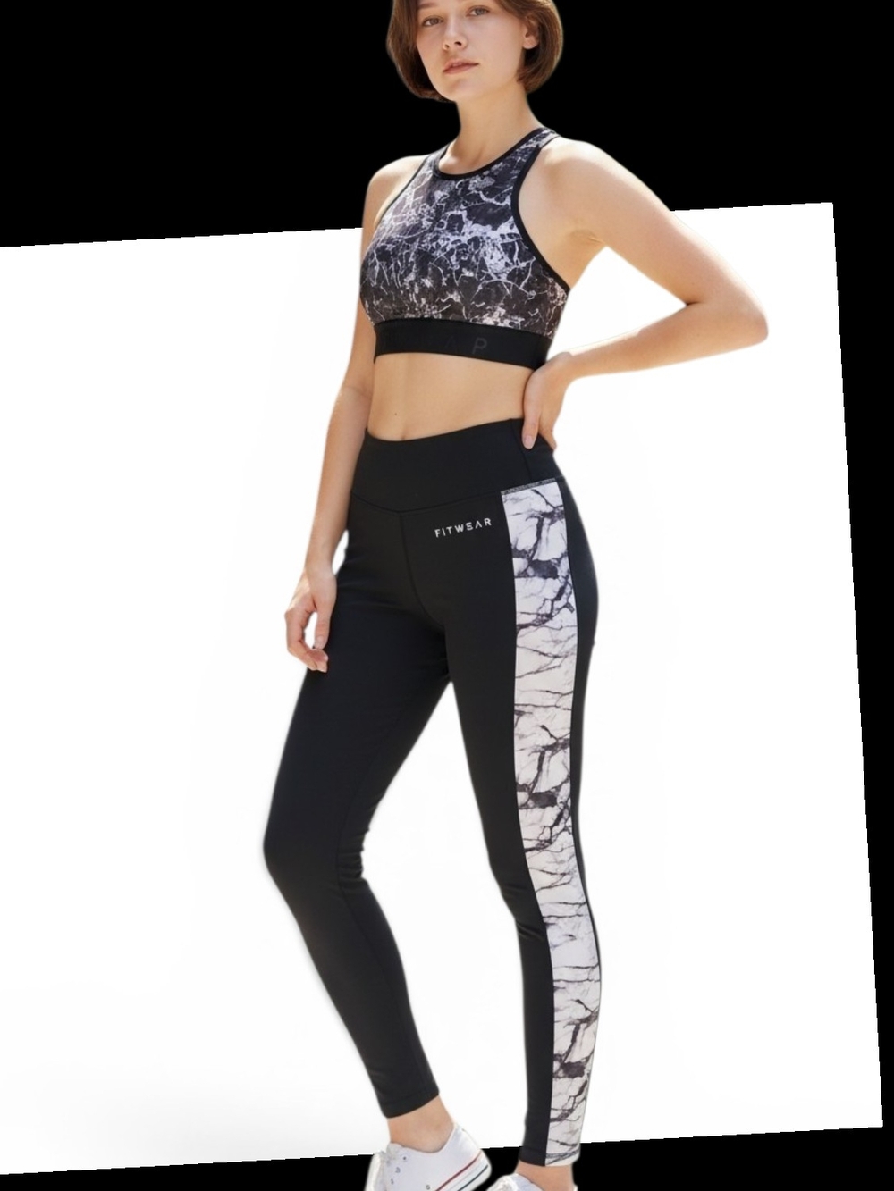 Fitwear 2 Piece Activewear Set Back Zip Sports Bra Leggings Marble Whimsigoth 8